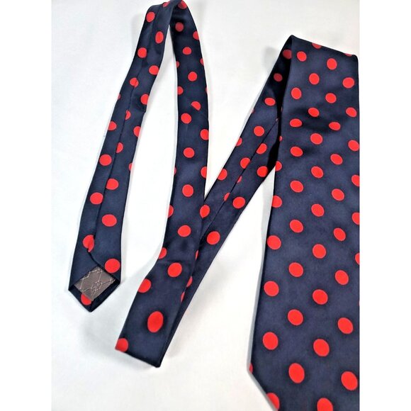 PIERRE BALMAIN Paris Luxury Men's 100% Italian Silk Tie Blue Red Dots - Picture 3 of 9